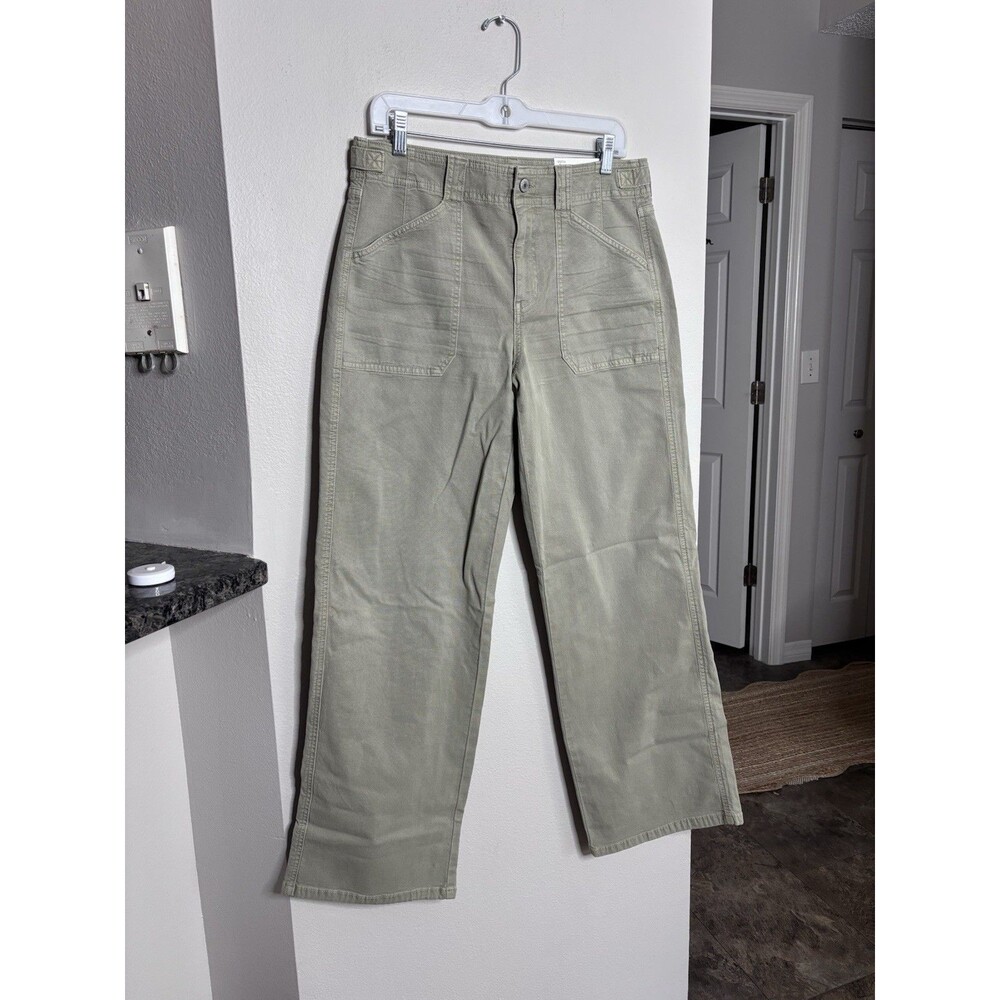 American Eagle Stovepipe Wide Leg Pants Women 8 Green Stretch Adj Waist Utility